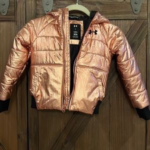 Under Armour little girl rose gold & black jacket. Size 6. Excellent condition.
